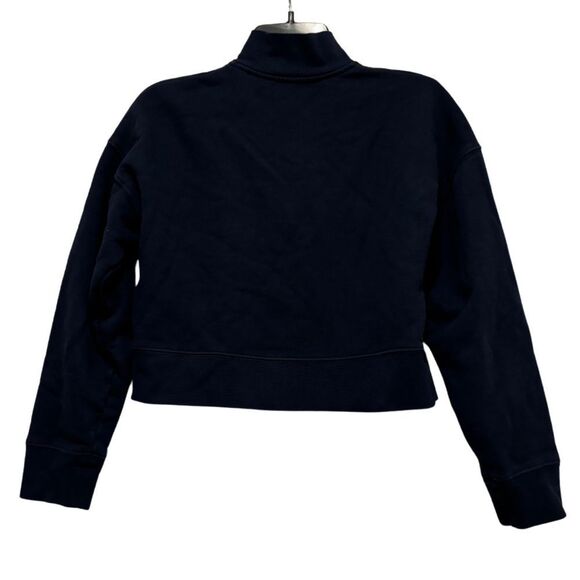 Reformation Marla Half Zip Cropped Sweatshirt in Navy - Picture 4 of 9